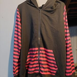 ROMWE Black and Red Cat Ear Zip Up Hoodie